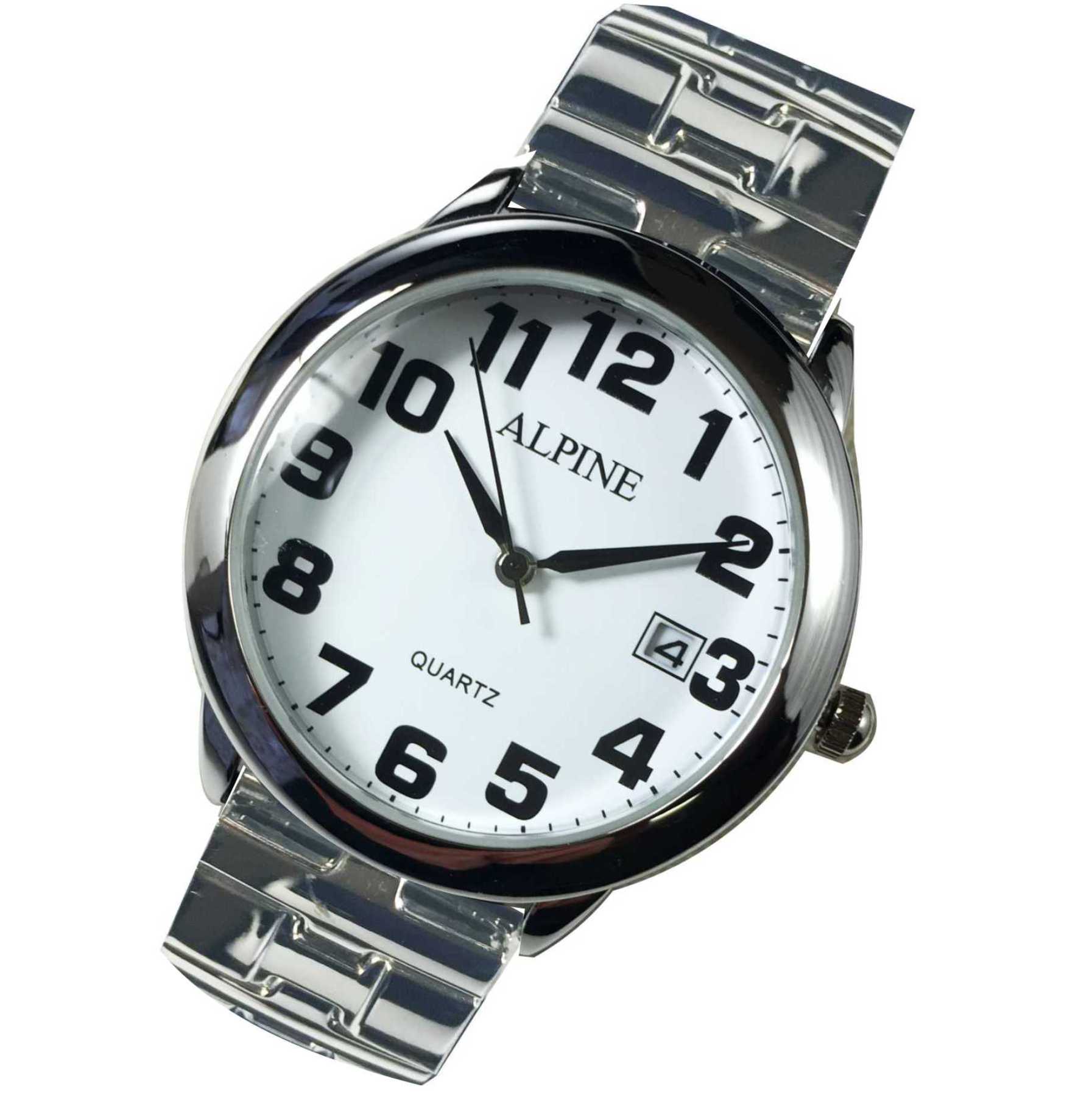Mens Bracelet Watch Silver Stretch with Date