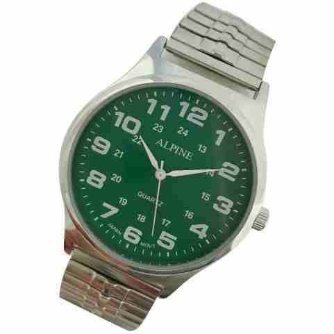 Mens Band Watch - Trendy Silver/Green Expansion