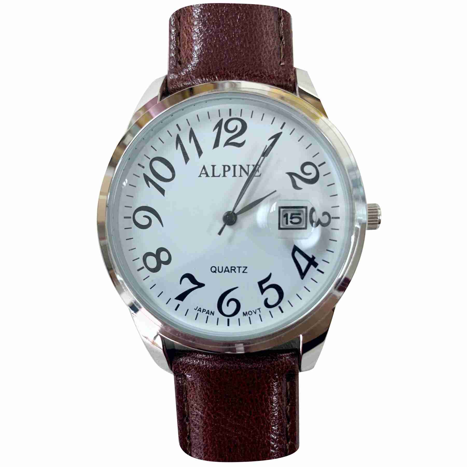 Mens Band Watch - Script Brown with Date