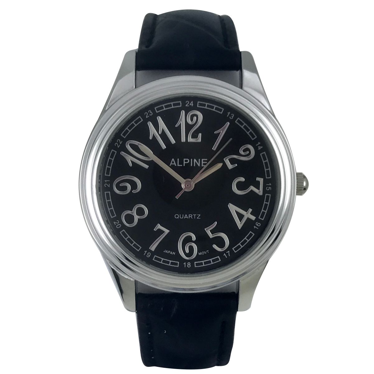 Mens Band Watch - Scripty Black Leather