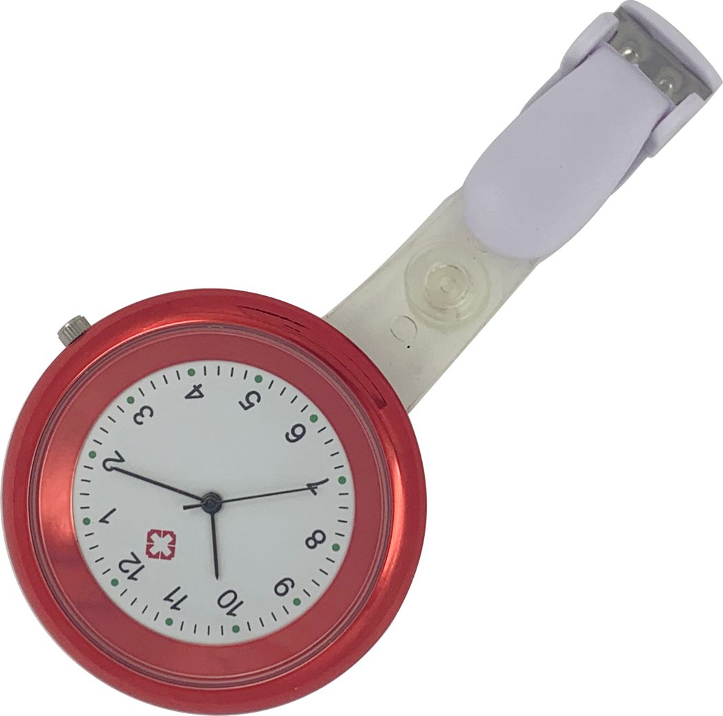 Nurses Clip-on Watch -  Metallic Case - Red