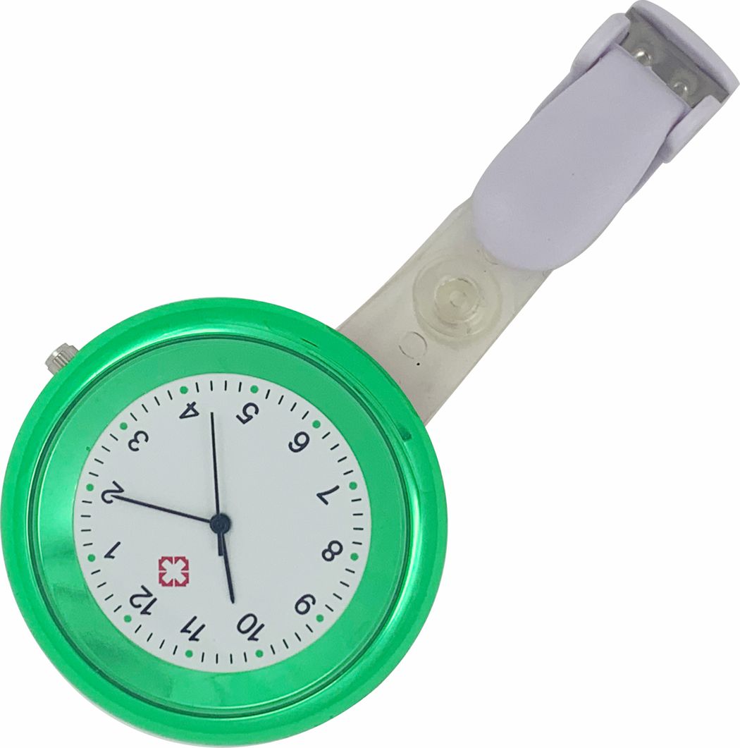 Nurses Clip-on Watch - Metallic Case - Green