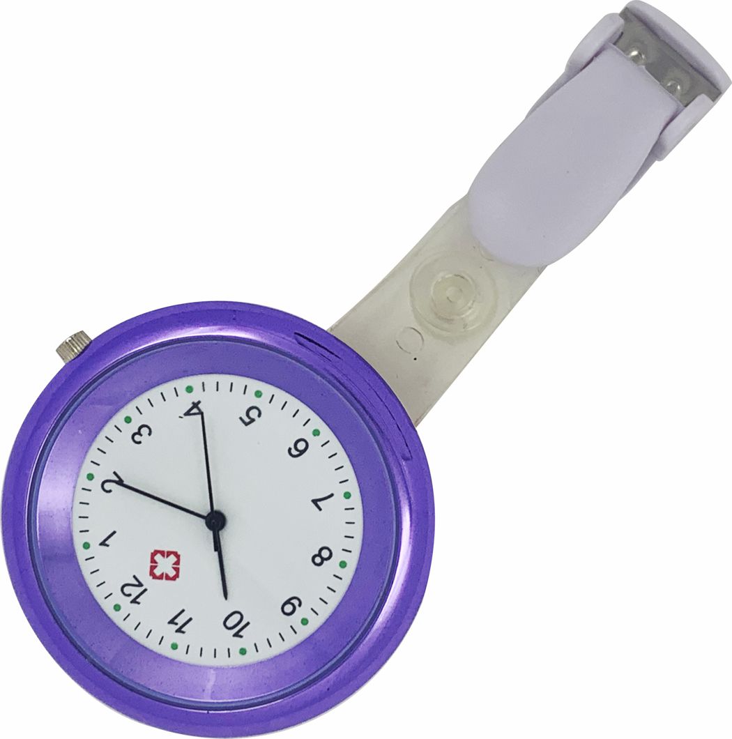 Nurses Clip-on Watch - Metallic Case - Purple