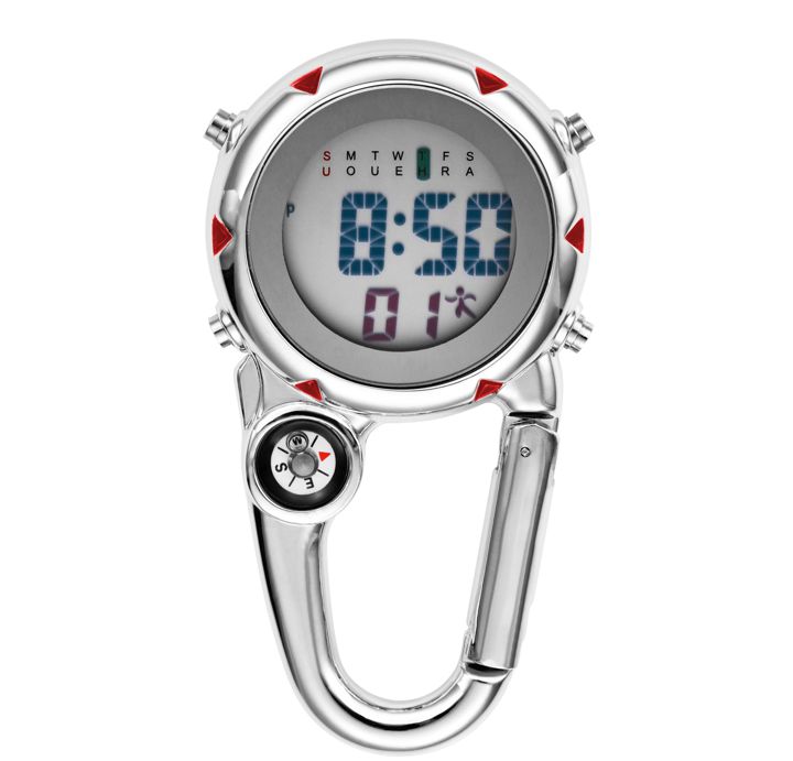 Clip-on Watch - Digital -  Chrome Finish - Red