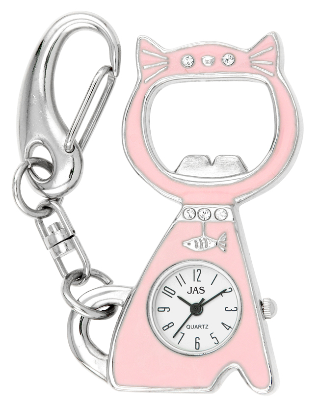 Keychain Clock Animals - Cat Pink