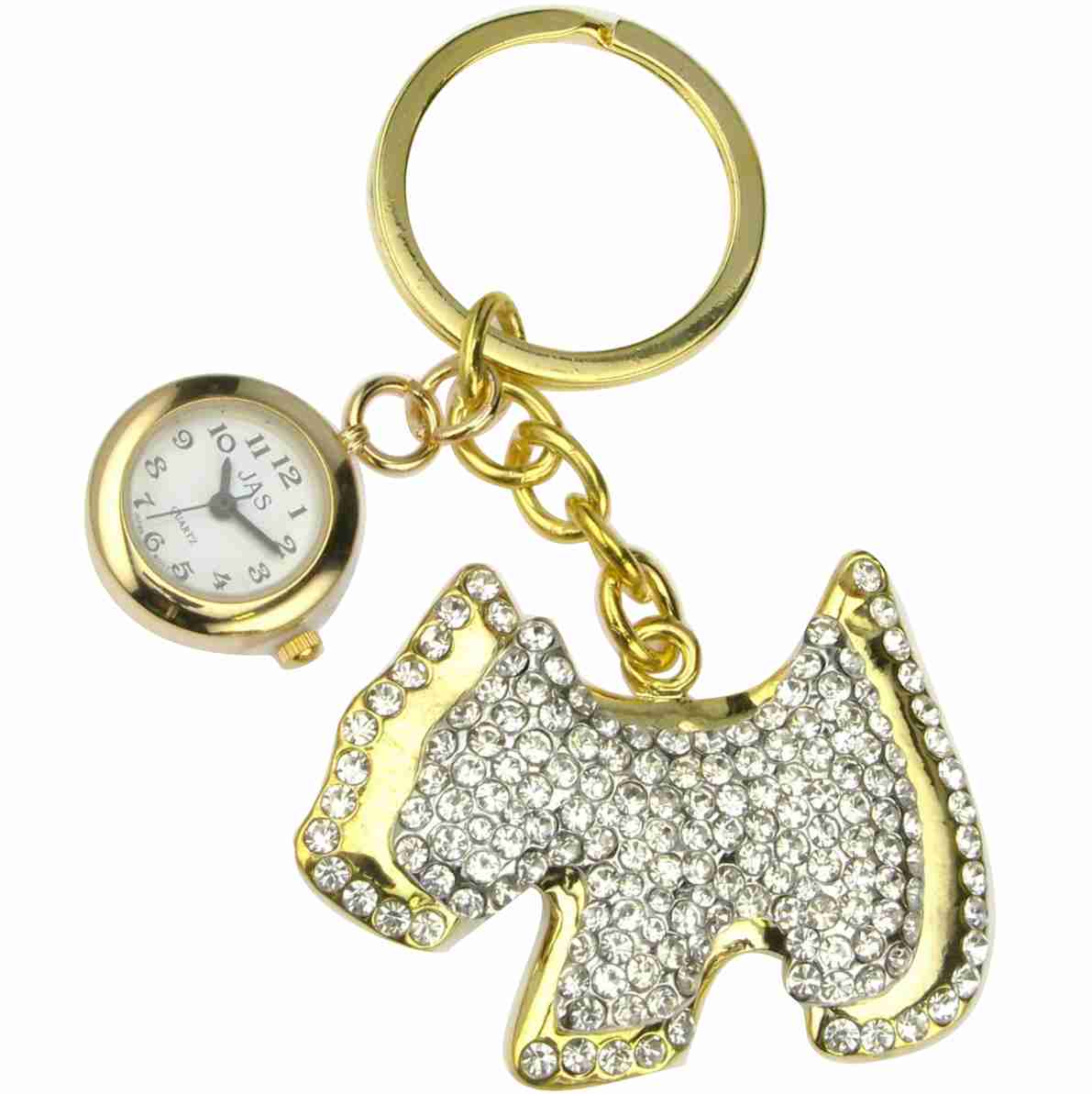 Keychain Clock Animals - Jewelled Scottie Dog