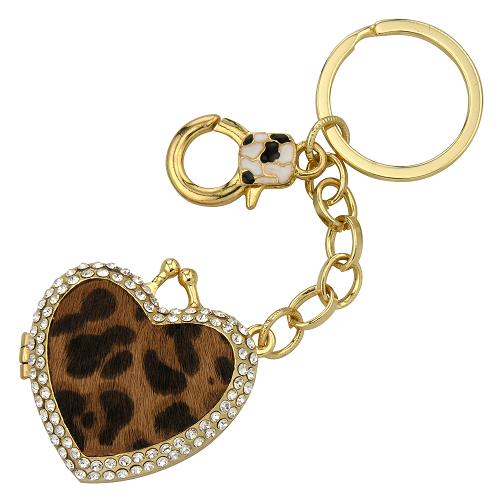 Keychain Charm - Exotic Leopard Heart Gold