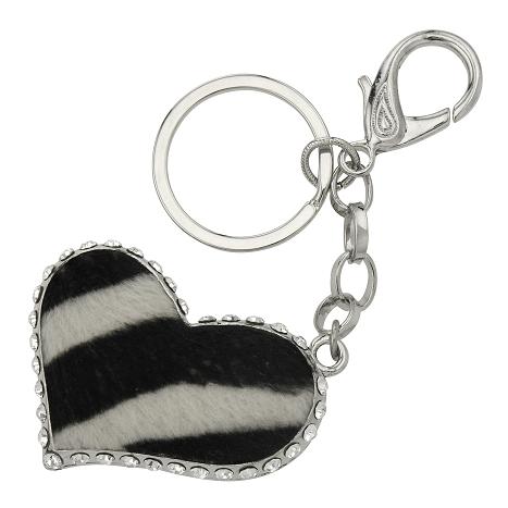 Keychain Charm - Exotic Zebra Heart Silver