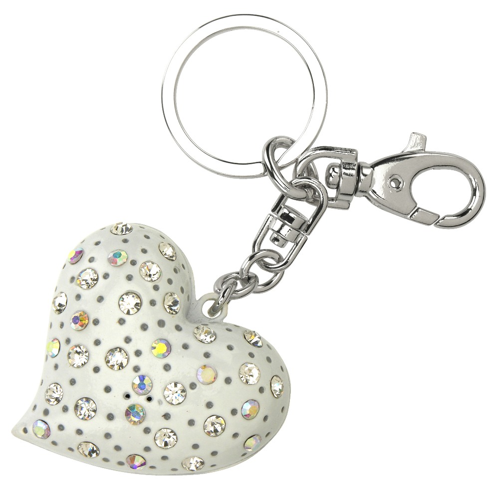 Keychain Charm - White Super Bling Heart