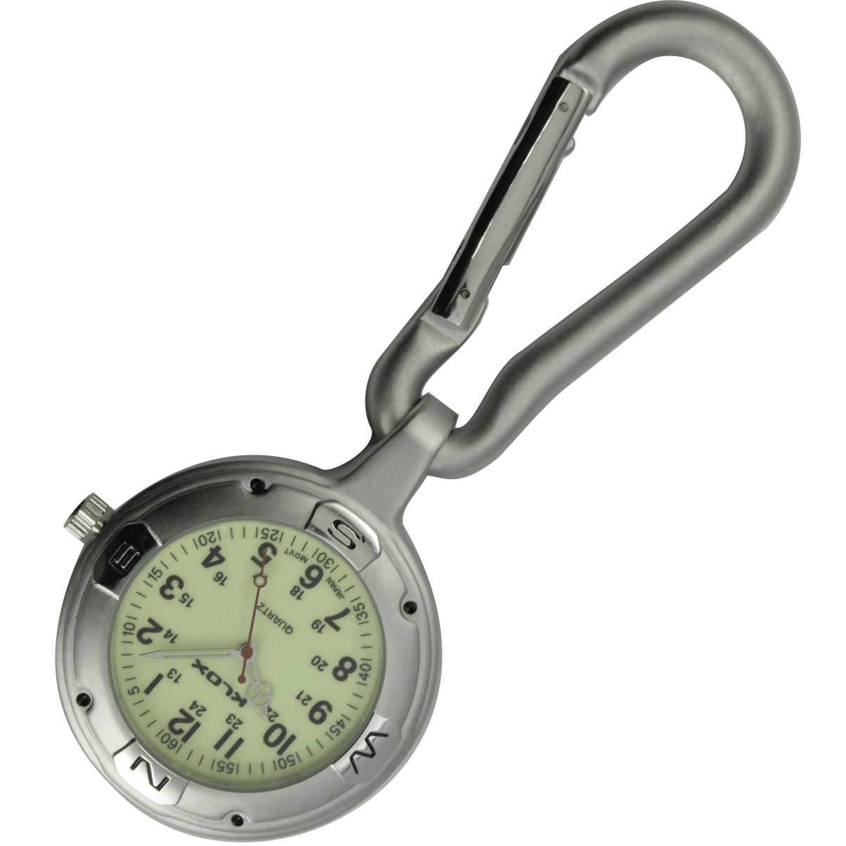 Clip Watch - Matte Silver Carabiner - Large Clip - Lumo