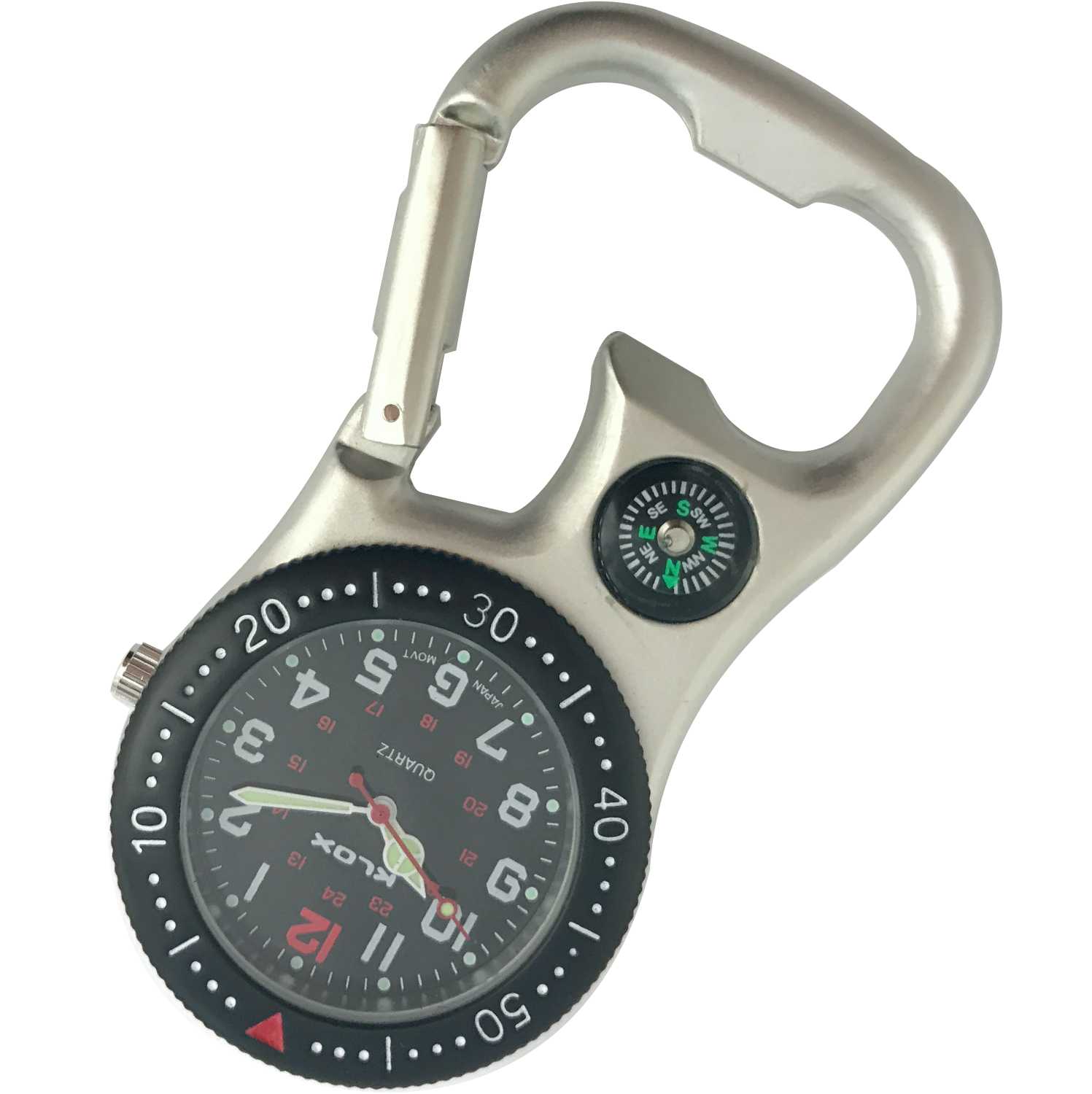 Health Care Belt FOB Watch - Brushed Silver/Black Carabiner/Comp