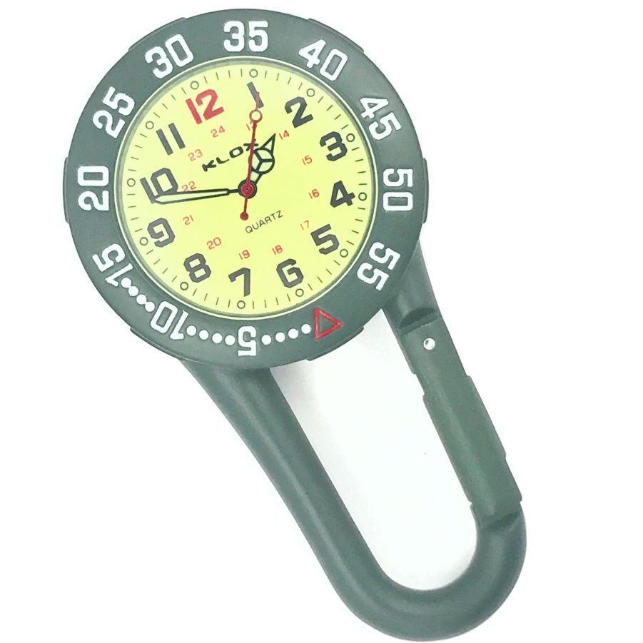 Metal Carabiner Clip Watch - Rotating Bezel - GREEN - LUMO Dial