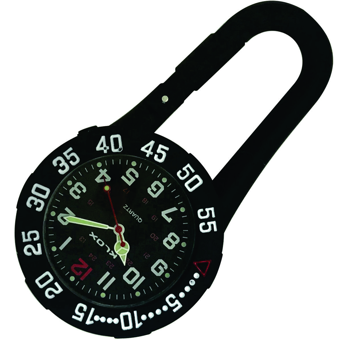 Metal Carabiner Clip Watch - Rotating Bezel - BLACK - BLACK Dial