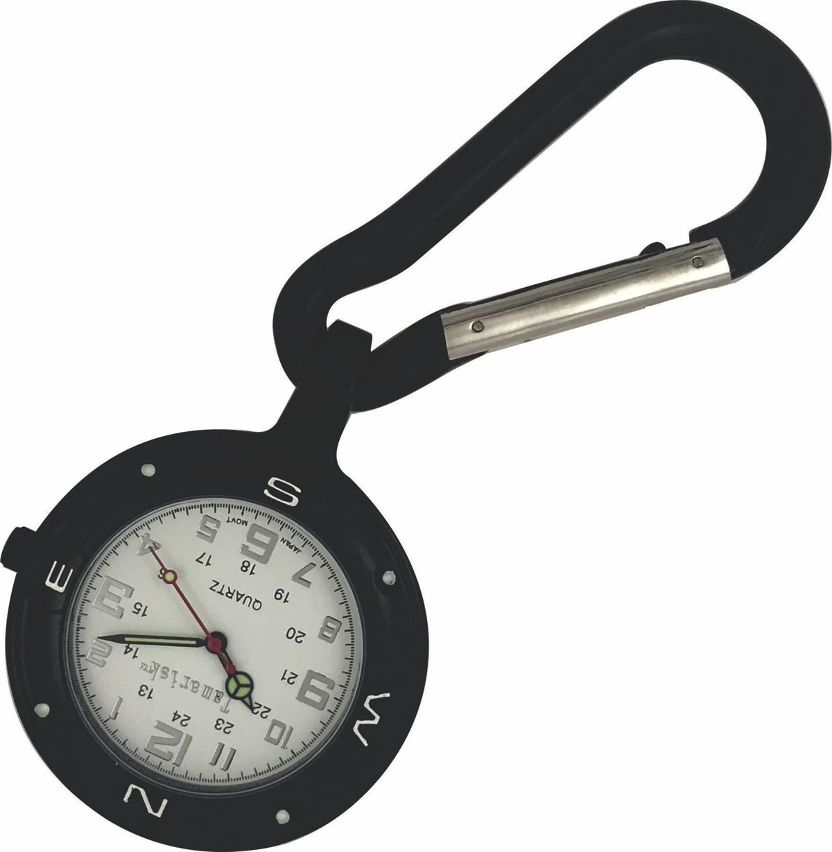 Clip Watch - Black Carabiner - Large Clip - White Dial