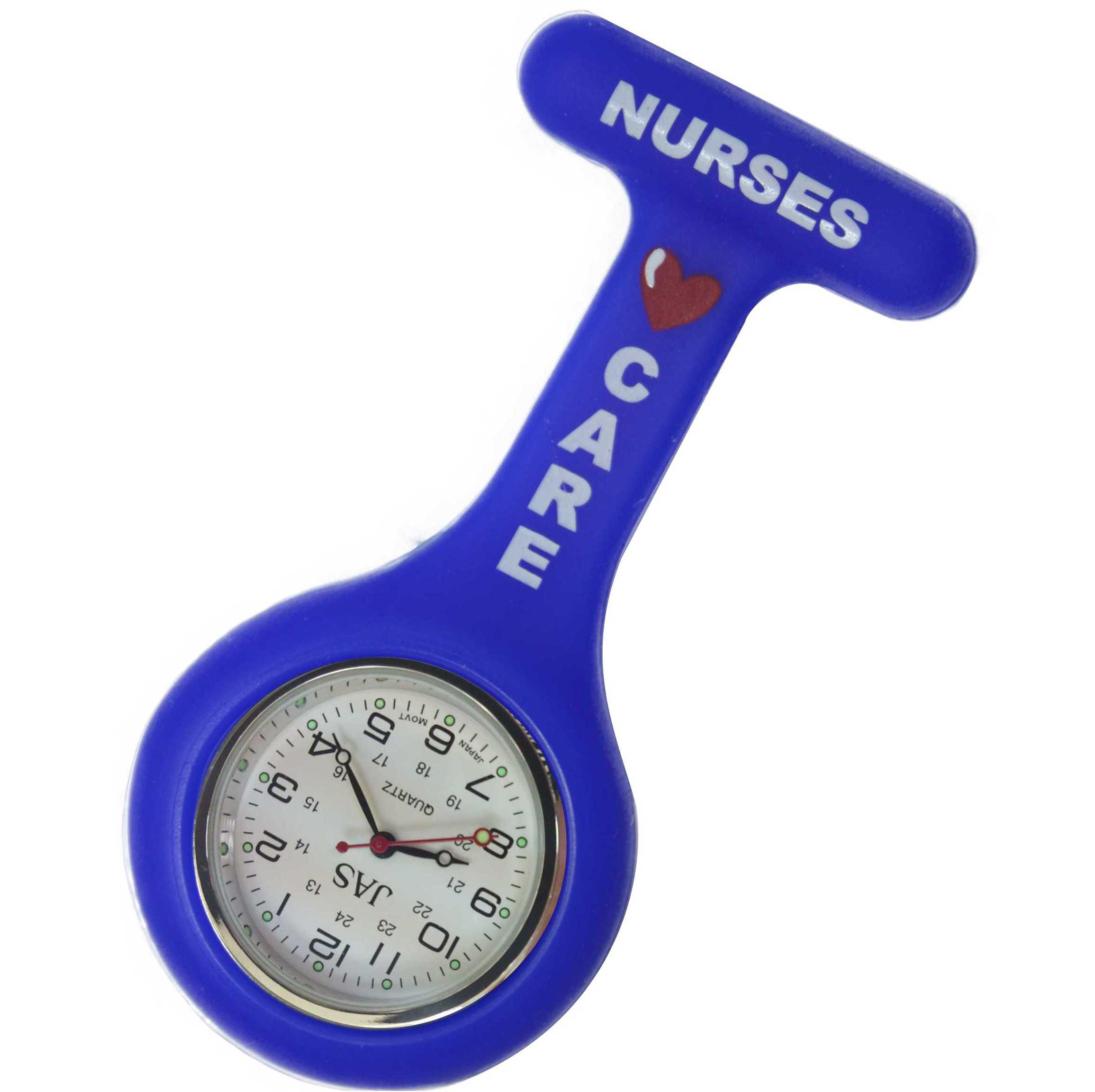 Nurse Pin Watch Silicone "NURSES CARE" Navy Blue