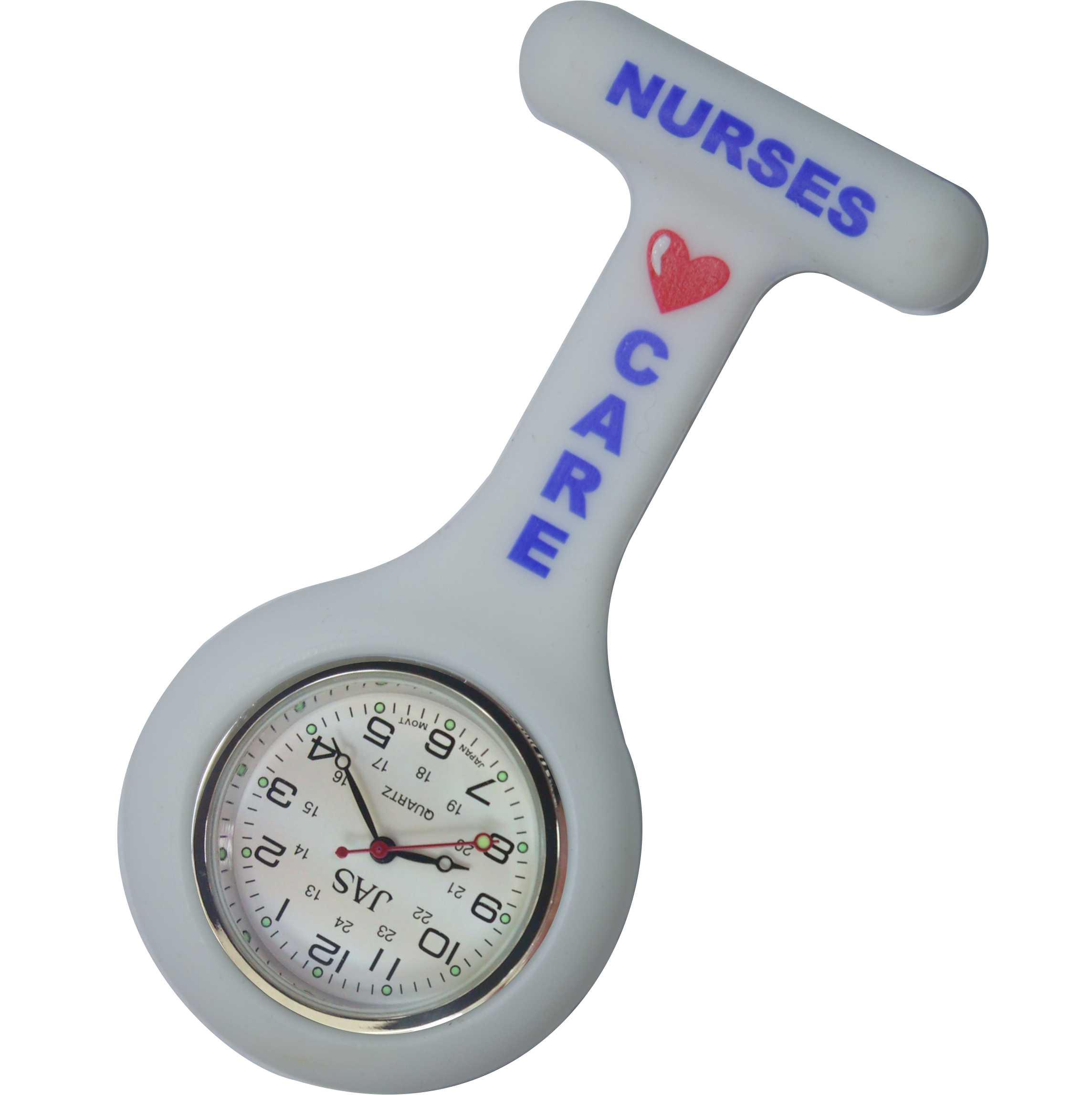 Nurse Pin Watch Silicone "NURSES CARE" White
