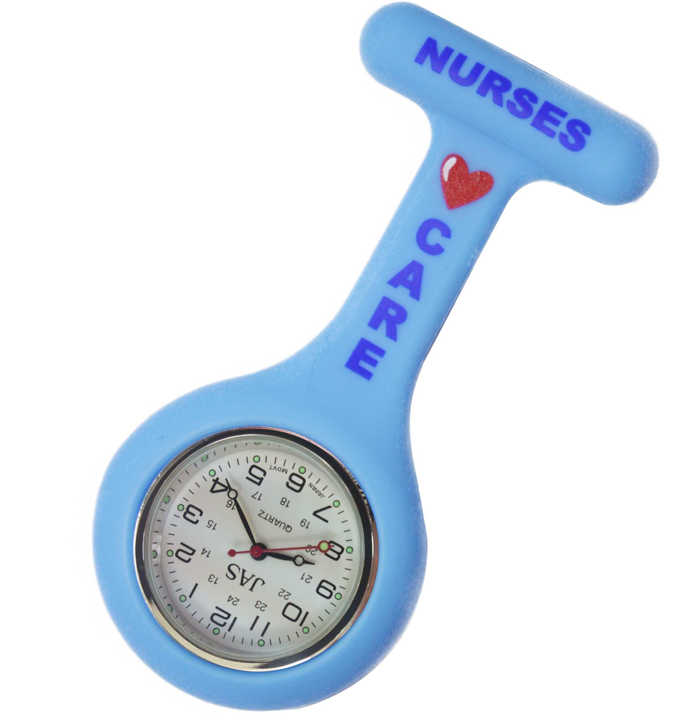 Nurse Pin Watch Silicone "NURSES CARE" Baby Blue