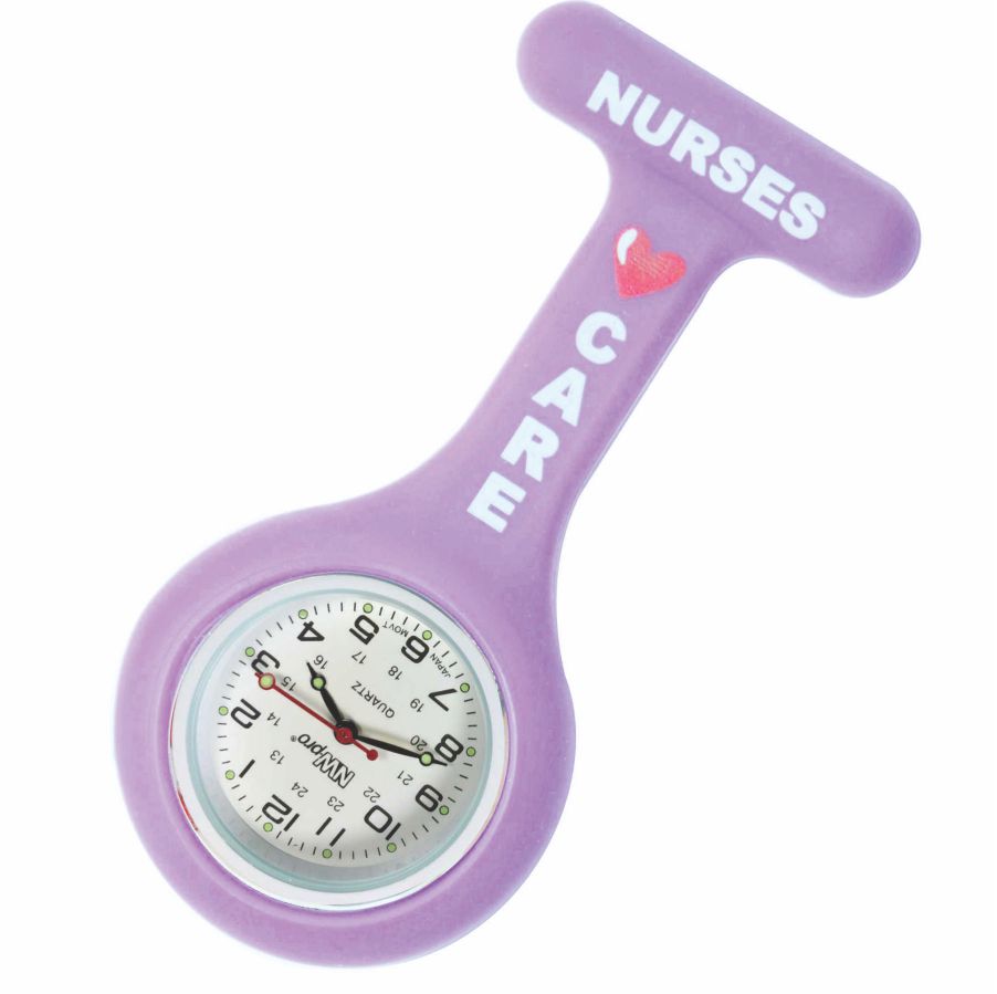 Nurse Pin Watch Silicone "NURSES CARE" Lilac