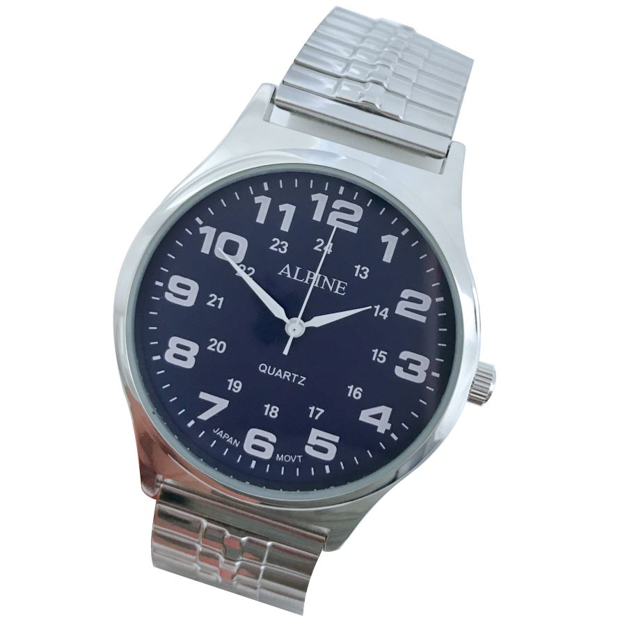 Mens Band Watch - Trendy Silver/Navy Expansion