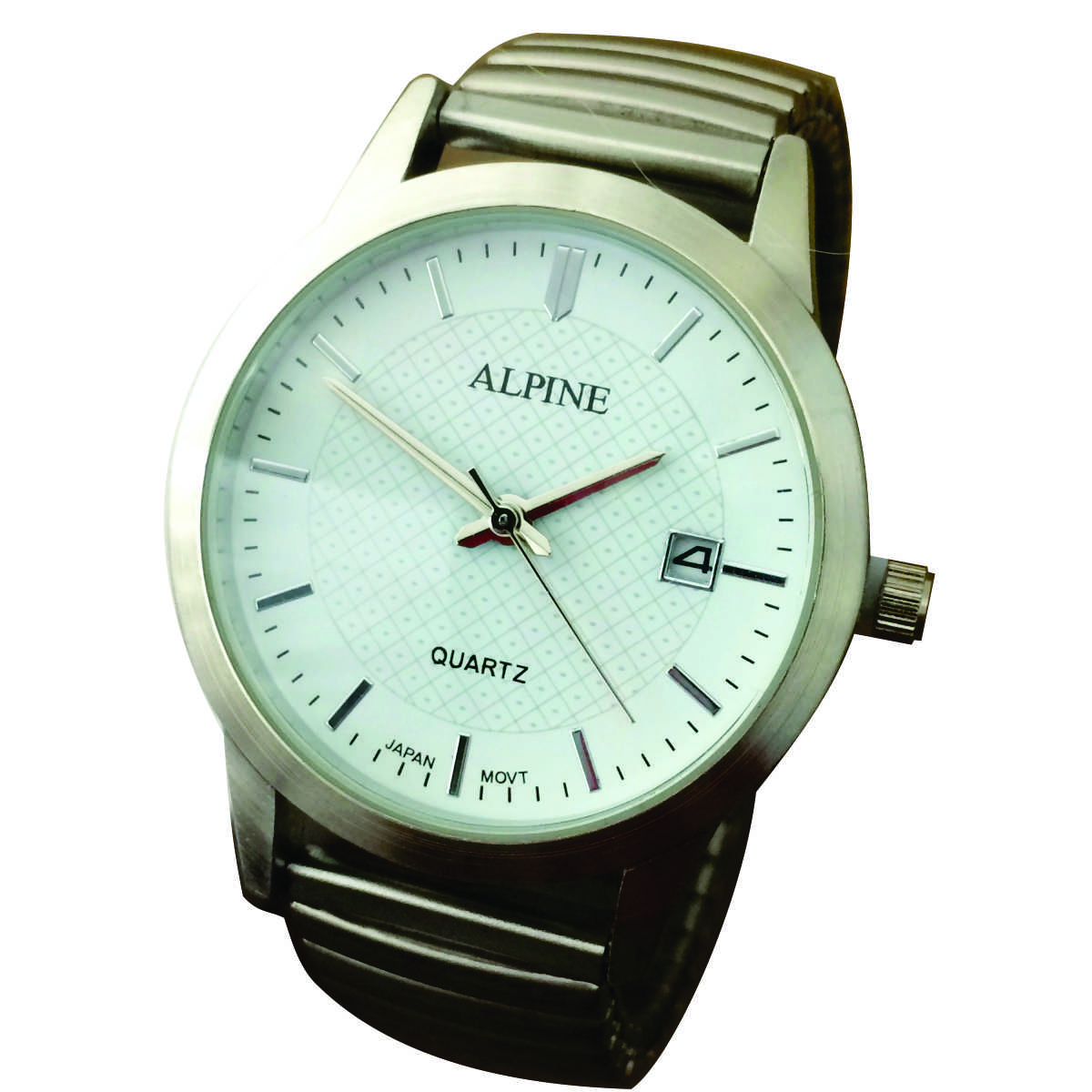 Mens Band Watch -Stretch Expansion - White with Date