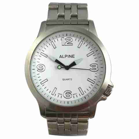 Mens Bracelet Watch - Large Silver/White Dial
