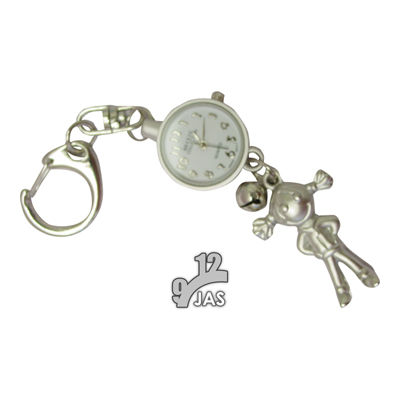 Keychain Clock Silver Girl Silhouette