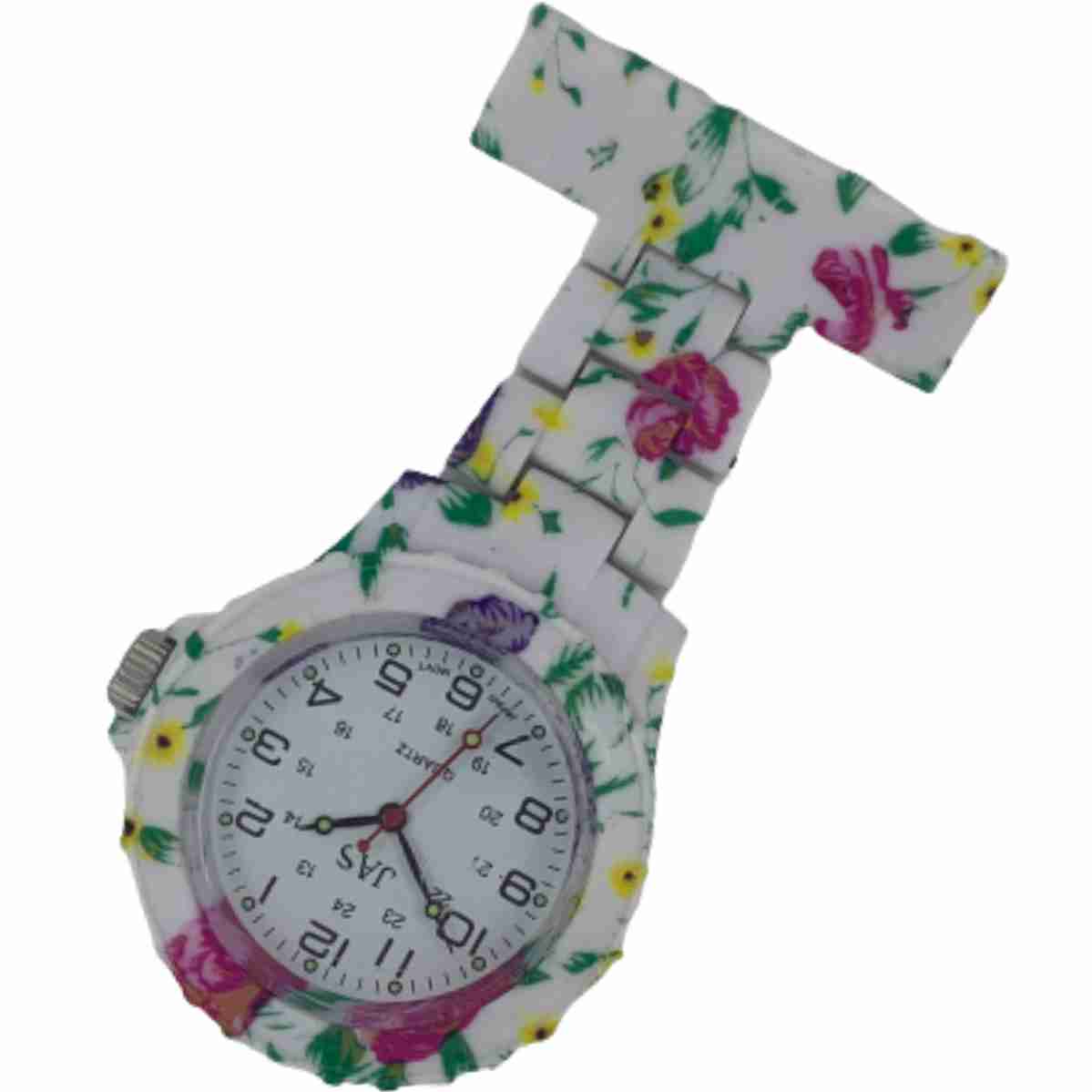 Nurses Pin-on Watch - Lightweight Linked - Floral