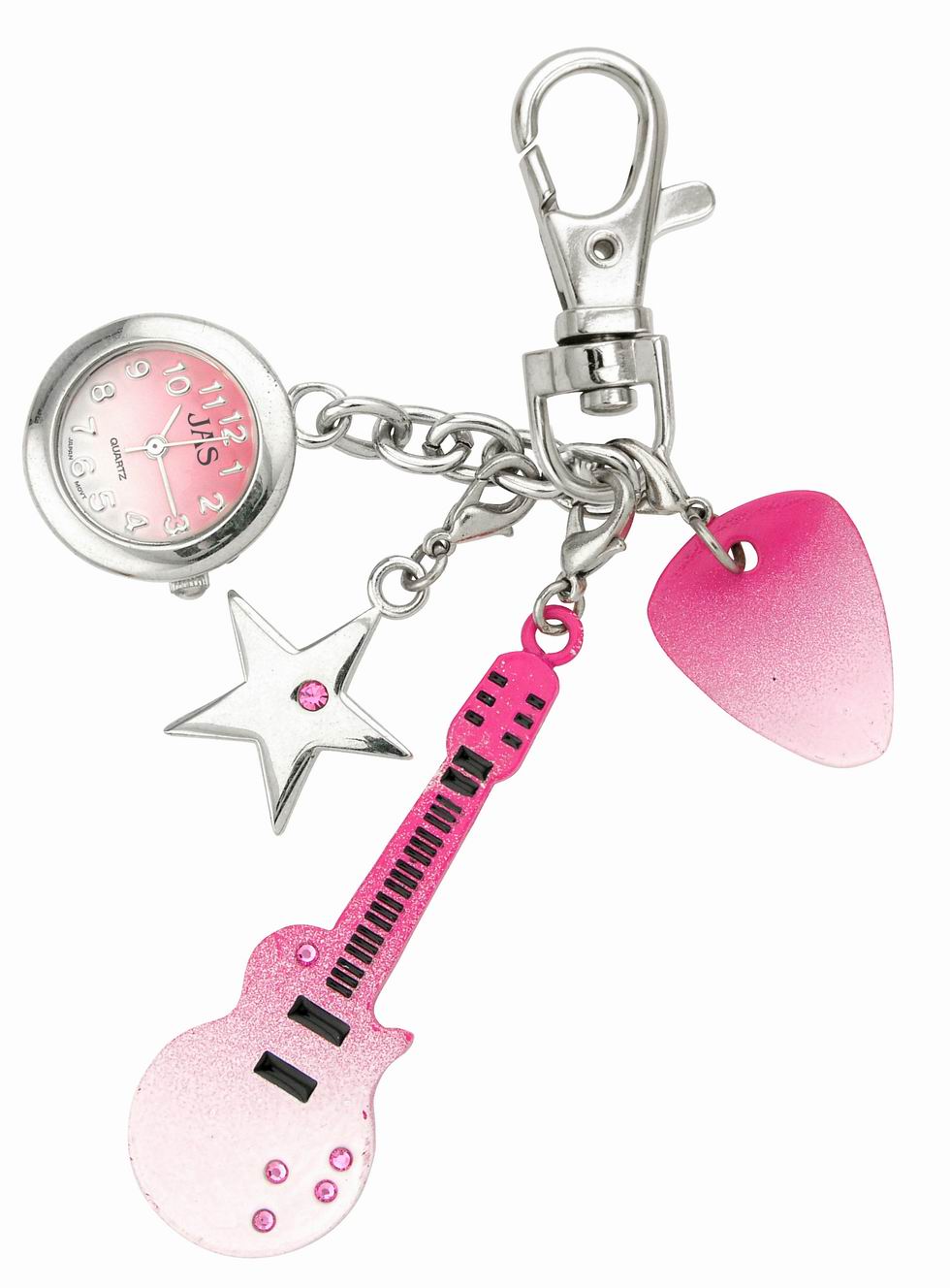 Keychain Clock Music - Pink Guitar