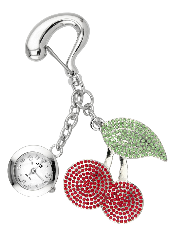 Keychain Clock Sparkly Cherries