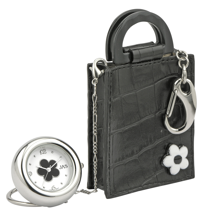 Keychain Clock Handbag - Black Flower Bag