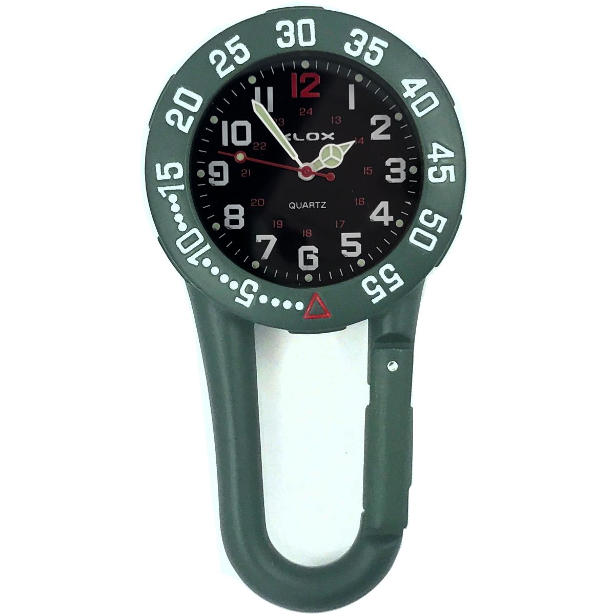 Metal Carabiner Clip Watch - Rotating Bezel - GREEN - BLACK Dial