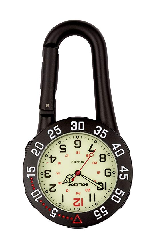 Metal Carabiner Clip Watch - Rotating Bezel - BLACK - LUMO Dial