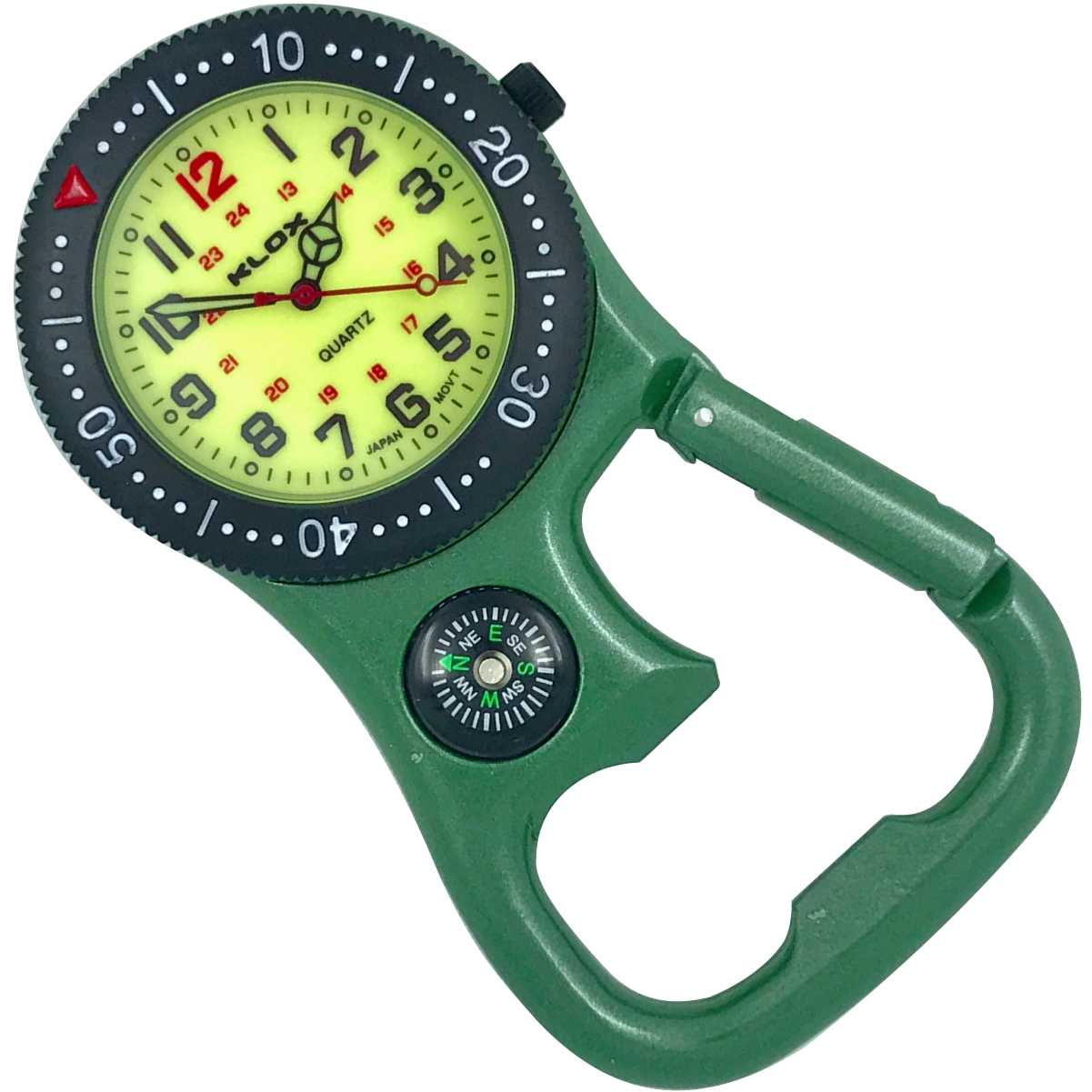Metal Clip Watch - Rotating Bezel/Compass  -GREEN -LUMO Dial