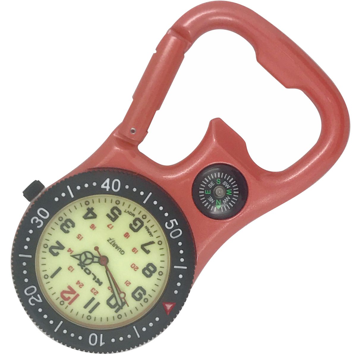 Metal Clip Watch - Rotating Bezel/Compass  -ORANGE -LUMO Dial