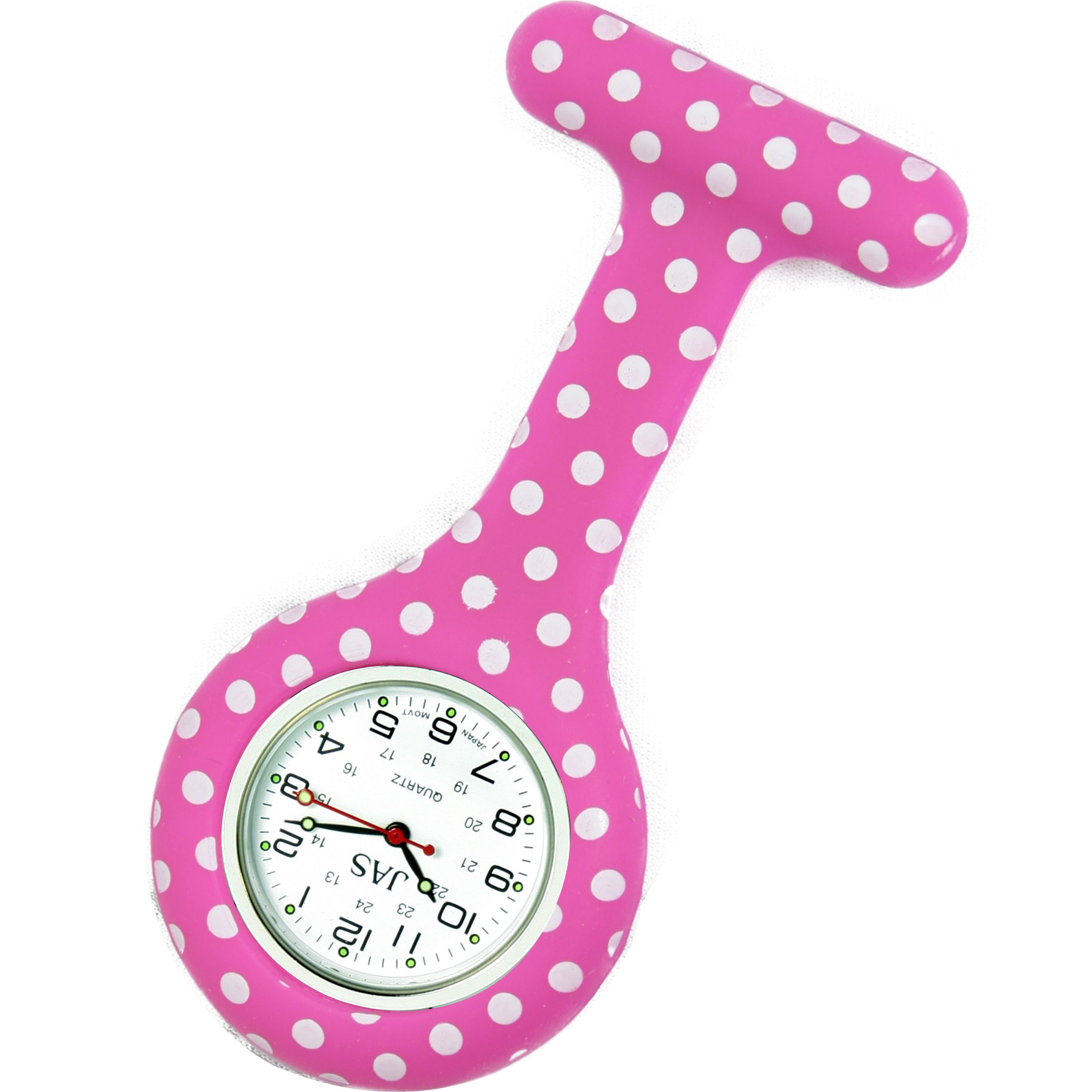 Nurse Pin Watch Silicone Polka-Dot Hot Pink
